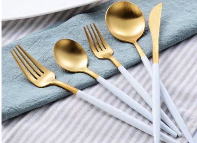 Rental store for Hampton Gold White Handle Flatware in Charlottesville VA